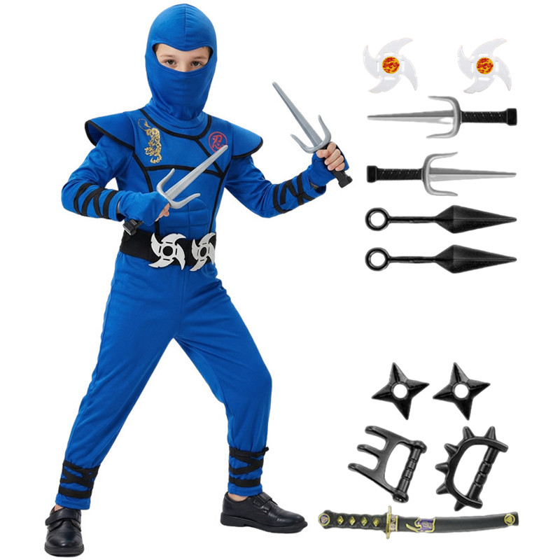 Kids Toys Japan - 子供用黒と青の忍者コスチューム ハロウィンコスプレパーティー衣装 マスク付きおもちゃギフト 男の子と女の子向けホリデーパーティーコスチューム