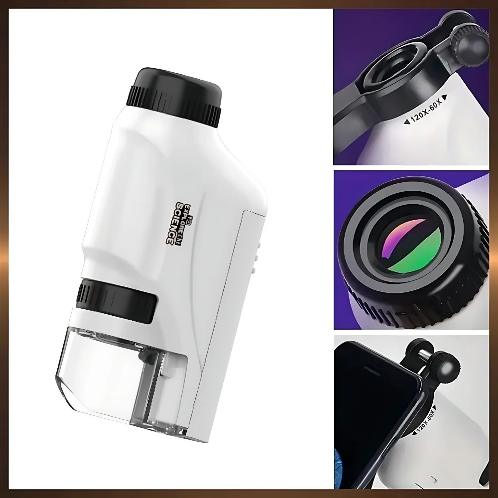 Microscope Kids Science - XC 顕微鏡 60-120x ラボ用ハンドヘルド顕微鏡 バッテリー駆動顕微鏡 LEDライト付き