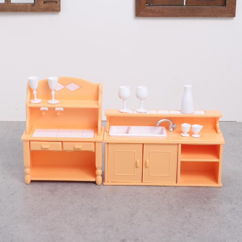 Dollhouse Furniture Set - (.) 1 セットドールハウスキッチン家具キット 1:12 スケールシンクキャビネットワイングラス付きドールハウスアクセサリー子供用ごっこ遊び