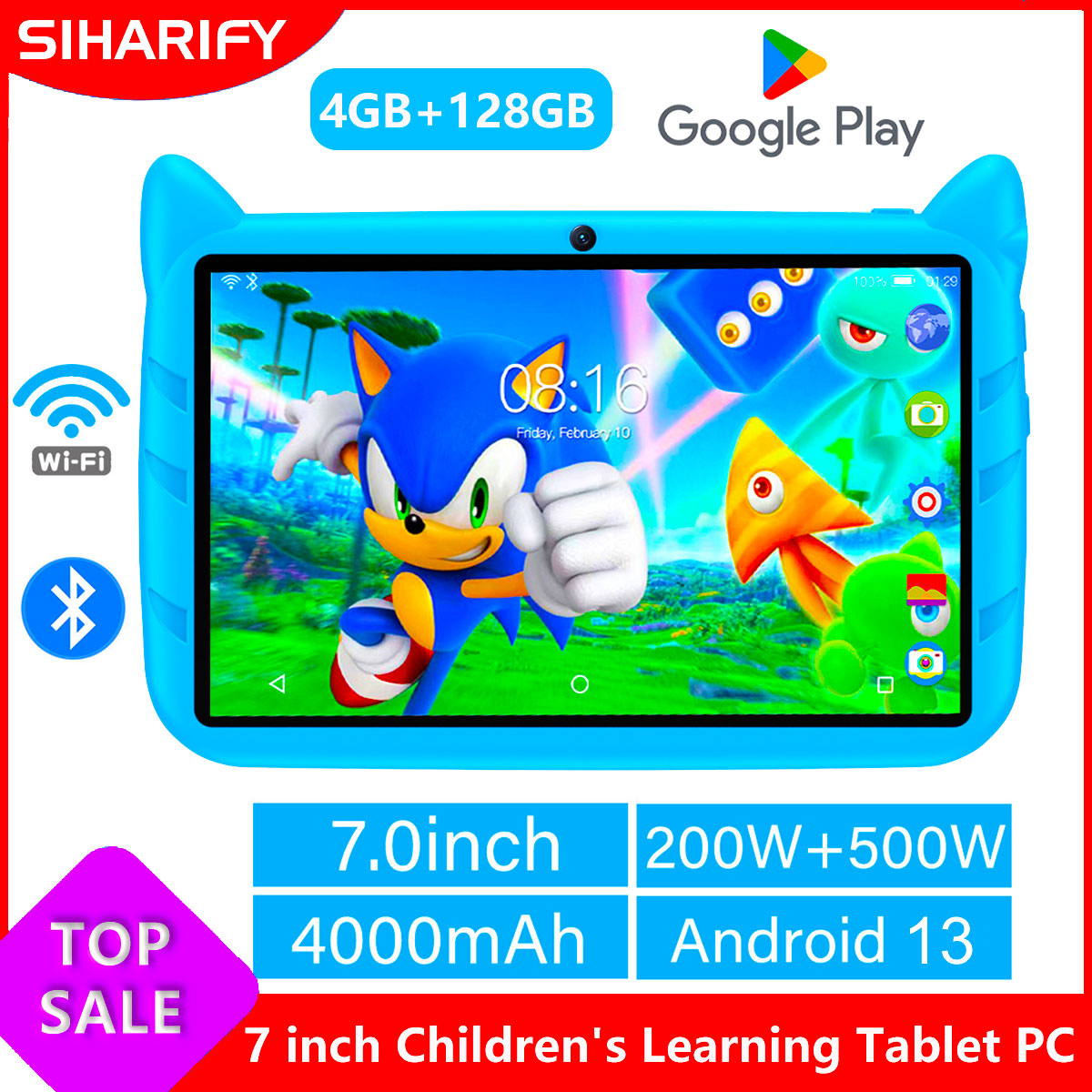 Learning Tablet Kids - 新型7インチグローバル版5G WiFiキッズタブレット、クアッドコアAndroid学習教育タブレットPC、4GB RAM、128GB ROM、子供向けギフト