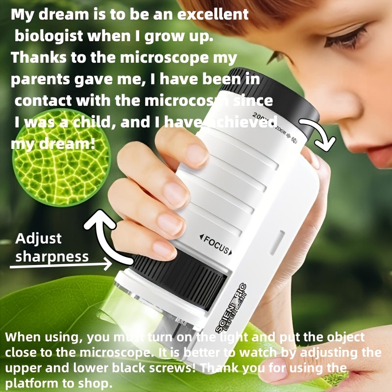 Microscope Kids Science - ハンドヘルド顕微鏡キットラボホームスクール生物科学教育玩具子供のための誕生日プレゼント