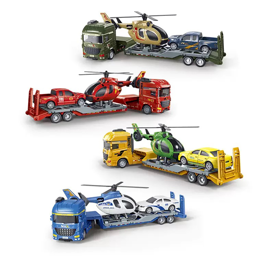 Kids Toys Supplier - 1個入り-ミニ慣性セミトレーラートレーラートラックおもちゃ、プラスチック製建設車両トラックヘリコプターモデル、男の子と女の子へのギフト