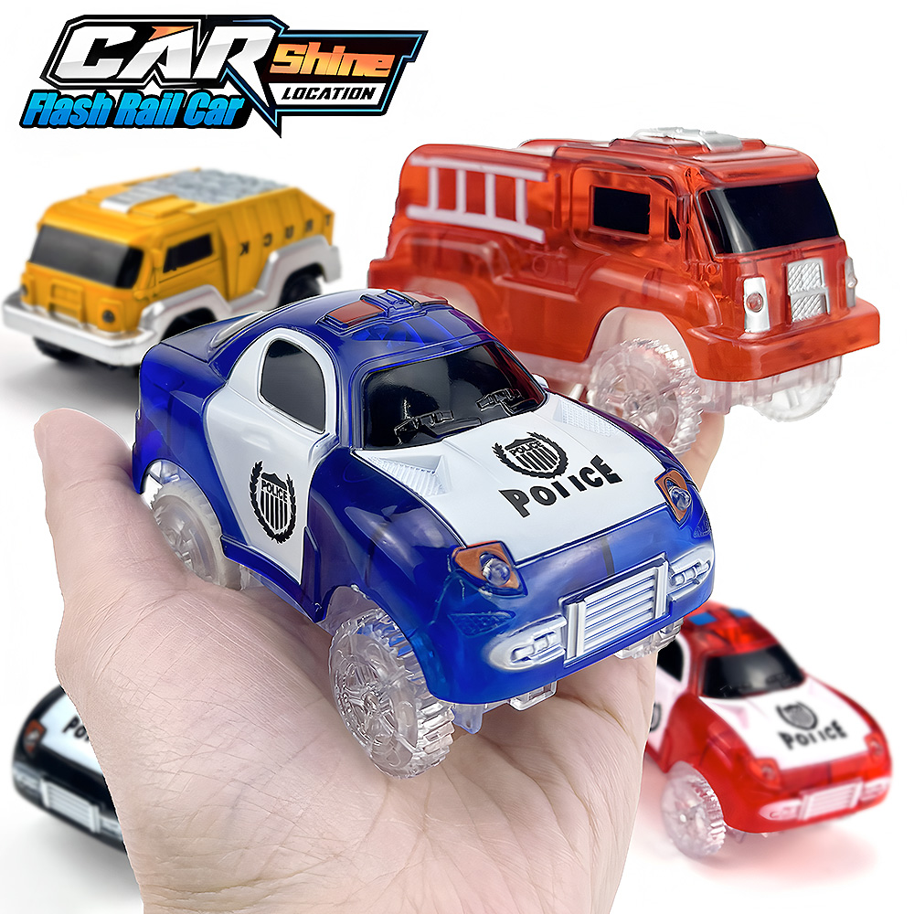Kids Toys Jeep - 魔法の光るレースカー、警察ジープ電動おもちゃ、LEDレーストラックセット、子供用カーパーツ、男の子と女の子への誕生日プレゼント