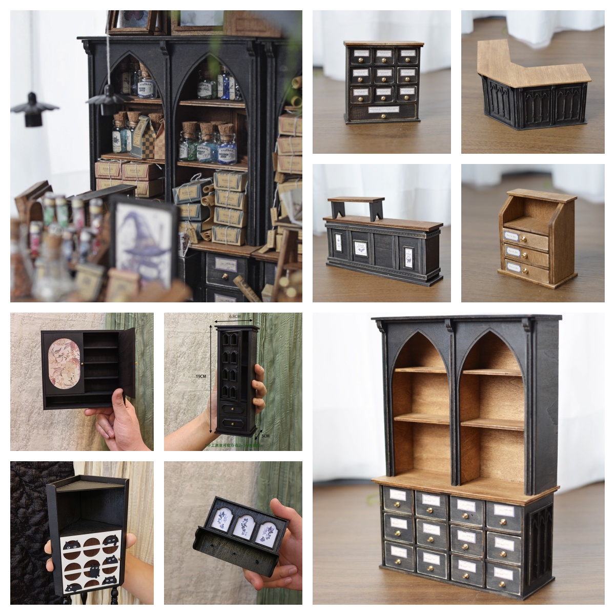 Dollhouse Furniture Set - ドールハウス家具セット DIYキットまたは完成品 | コーナーキャビネット、シューズラック、ウィッチキャビネット、壁掛けキャンディディスプレイ、ミニチュアルームデコレーション