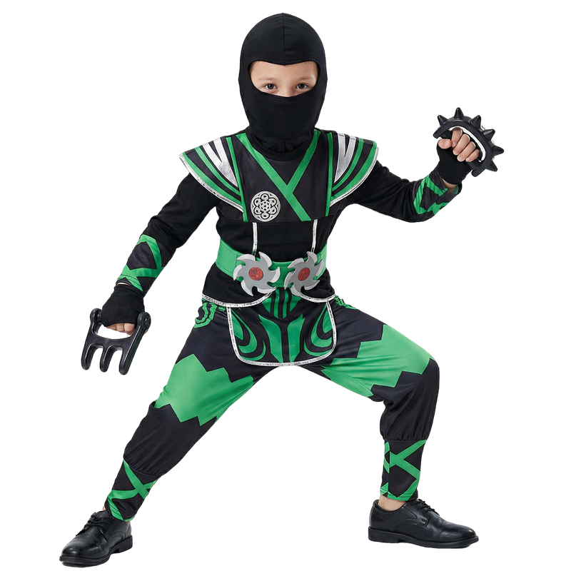 Kids Toys Japan - グリーン忍者コスチューム 子供用 9PCおもちゃセット付き ハロウィン ロールプレイ サムライ衣装