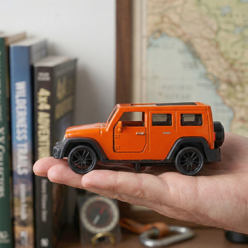 Kids Toys Jeep - 1:43 オレンジ色のジープ ラングラー ダイキャストモデル、開閉可能なドア付きプルバック玩具、子供向けのコレクターズアイテム、車愛好家向けのオフロード車