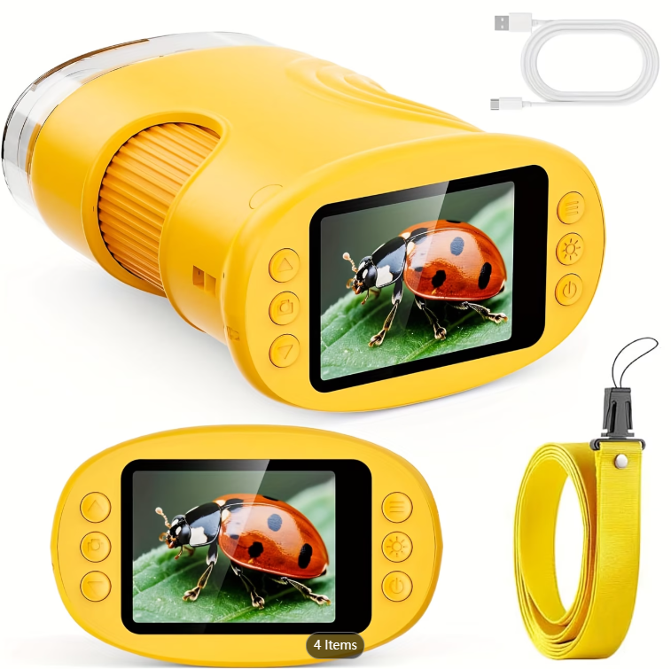 Microscope Kids Science - 1000倍ポケット顕微鏡 子供用 4K 2.0インチ画面 デジタルハンドヘルド顕微鏡 ポータブル科学玩具