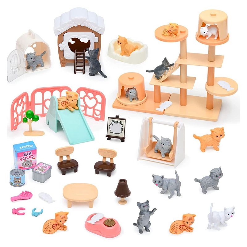 Dollhouse Furniture Set - 猫部分ペットセットかわいいアイテム子供のおもちゃミニチュアドールハウスアクセサリードリー家具家の DIY 誕生日プレゼント