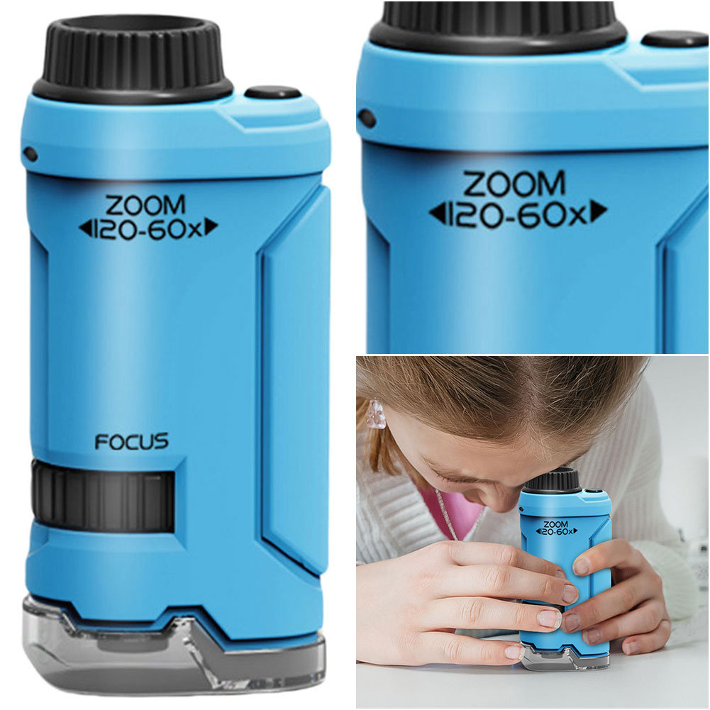 Microscope Kids Science - 子供用ポケットハンドヘルド顕微鏡,LEDライト付き,科学教育玩具,屋外用,新品,60x-120x