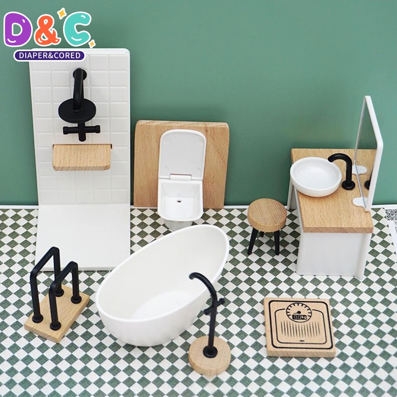 Dollhouse Furniture Set - 1:6/1:12 ドールハウスミニチュアバスルームセットシャワールームトイレ浴槽シンク便器家具装飾おもちゃドールハウスアクセサリー