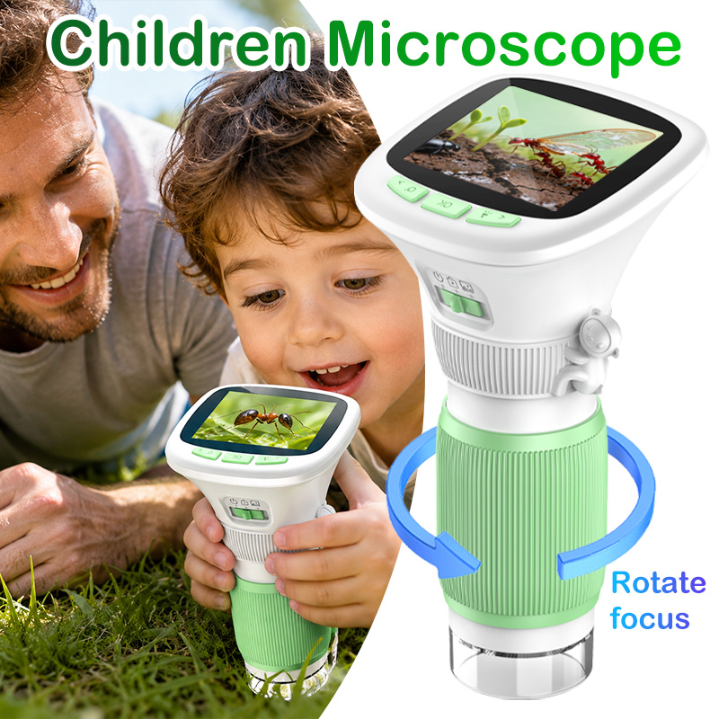 Microscope Kids Science - 子供用ポータブルハンドヘルドデジタル顕微鏡 1000倍 2.4インチスクリーン 子供向けSTEM科学教育玩具 写真・ビデオ機能付き