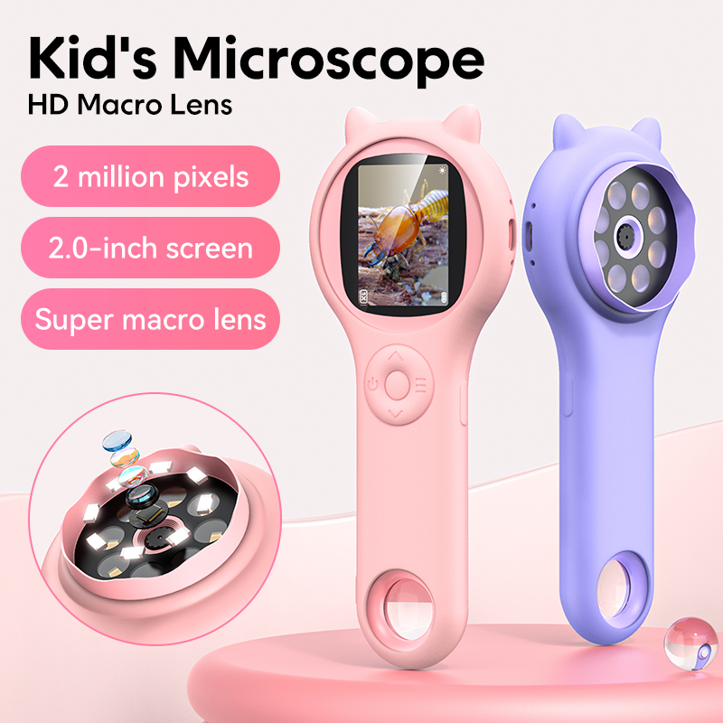 Microscope Kids Science - ミニ子供光学顕微鏡写真とビデオ機能 500X 顕微鏡世界を観察科学子供知育玩具