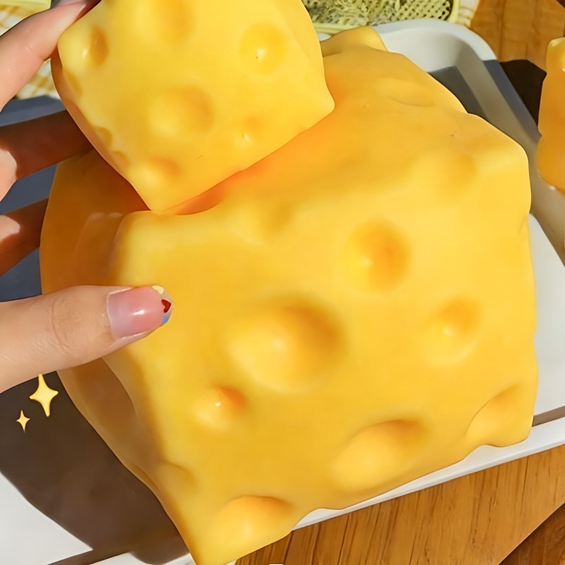 Kids Toys Yellow - @ダークイエローチーズキューブストレスボール、ゆっくり形状変化するスクイーズボール、リバウンド感覚フィジェットトイ、子供と大人向けのリラックスギフト
