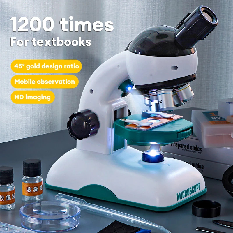 1200倍キッズ科学実験HD光学顕微鏡おもちゃキット、光付き - Microscope Kids Science のレビューと価格