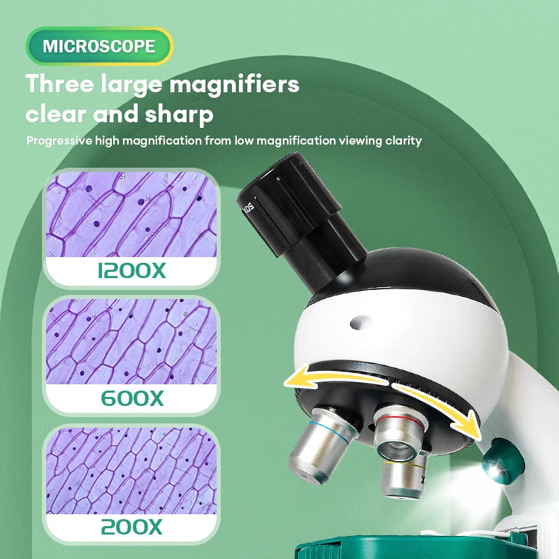 1200倍キッズ科学実験HD光学顕微鏡おもちゃキット、光付き - Microscope Kids Science のレビューと価格