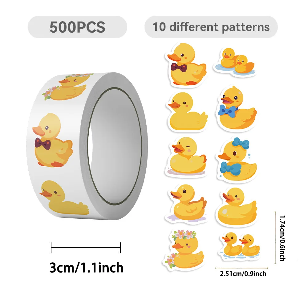 500 ピース/ロール漫画黄色アヒルロールステッカークリエイ - Kids Toys Yellow のレビューと価格