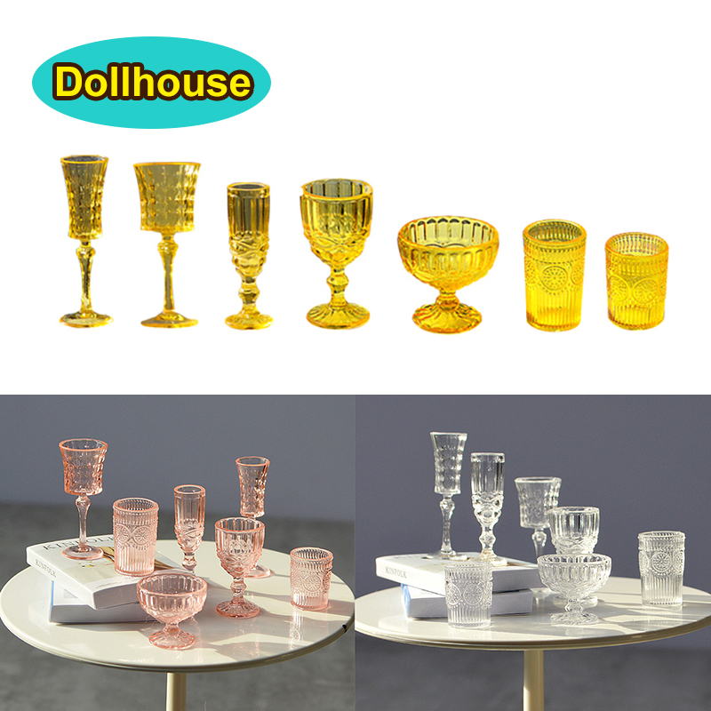 7 ピース/セット 1:6 ミニチュアウォーターカップ彫刻ワ - Dollhouse Furniture Set のレビューと価格