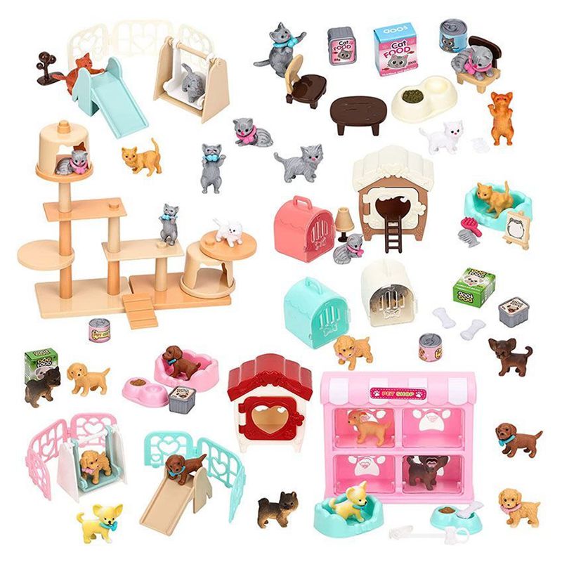 猫部分ペットセットかわいいアイテム子供のおもちゃミニチュアド - Dollhouse Furniture Set のレビューと価格
