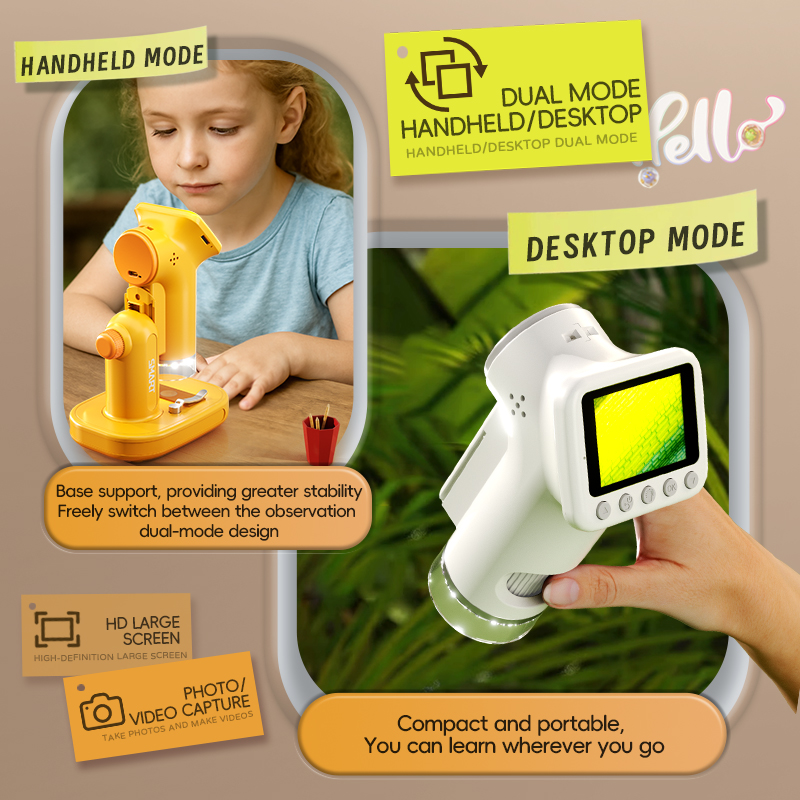 1600X ハンドヘルド顕微鏡 2 インチ画面子供用拡大鏡レ - Microscope Kids Science のレビューと価格